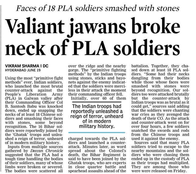 Faces of 18 PLA soldiers smashed with stones. Valiant jawans broke neck of PLA  soldiers : IndiaSpeaks