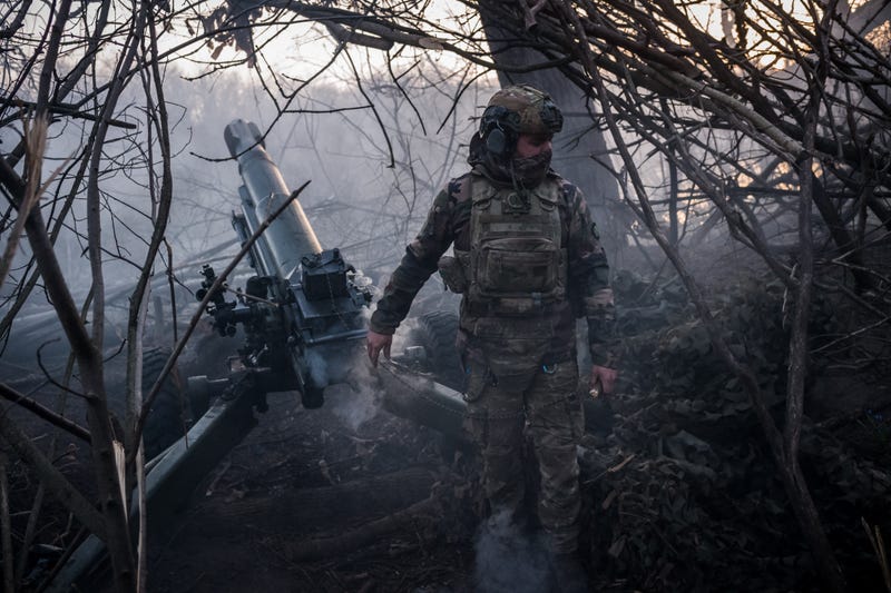 Ukrainian servicemen fire an artillery in the direction of Siversk, Donetsk Oblast, Ukraine on April 01, 2024.